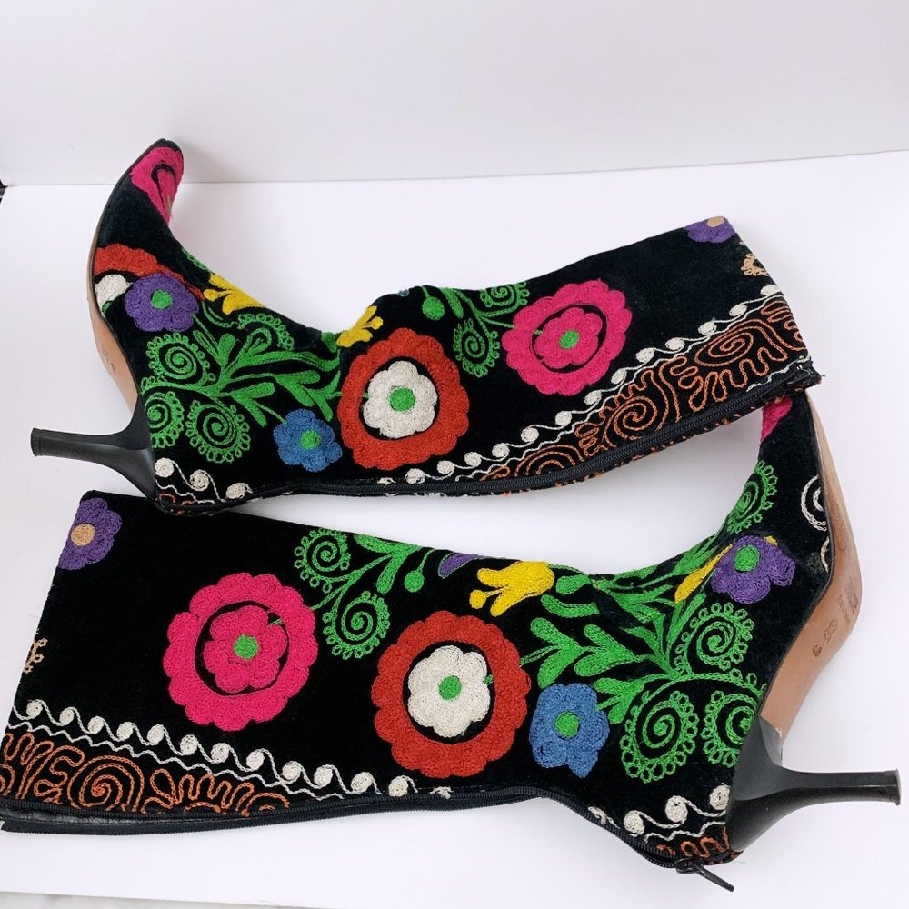 Embroidered Floral Heeled Boots